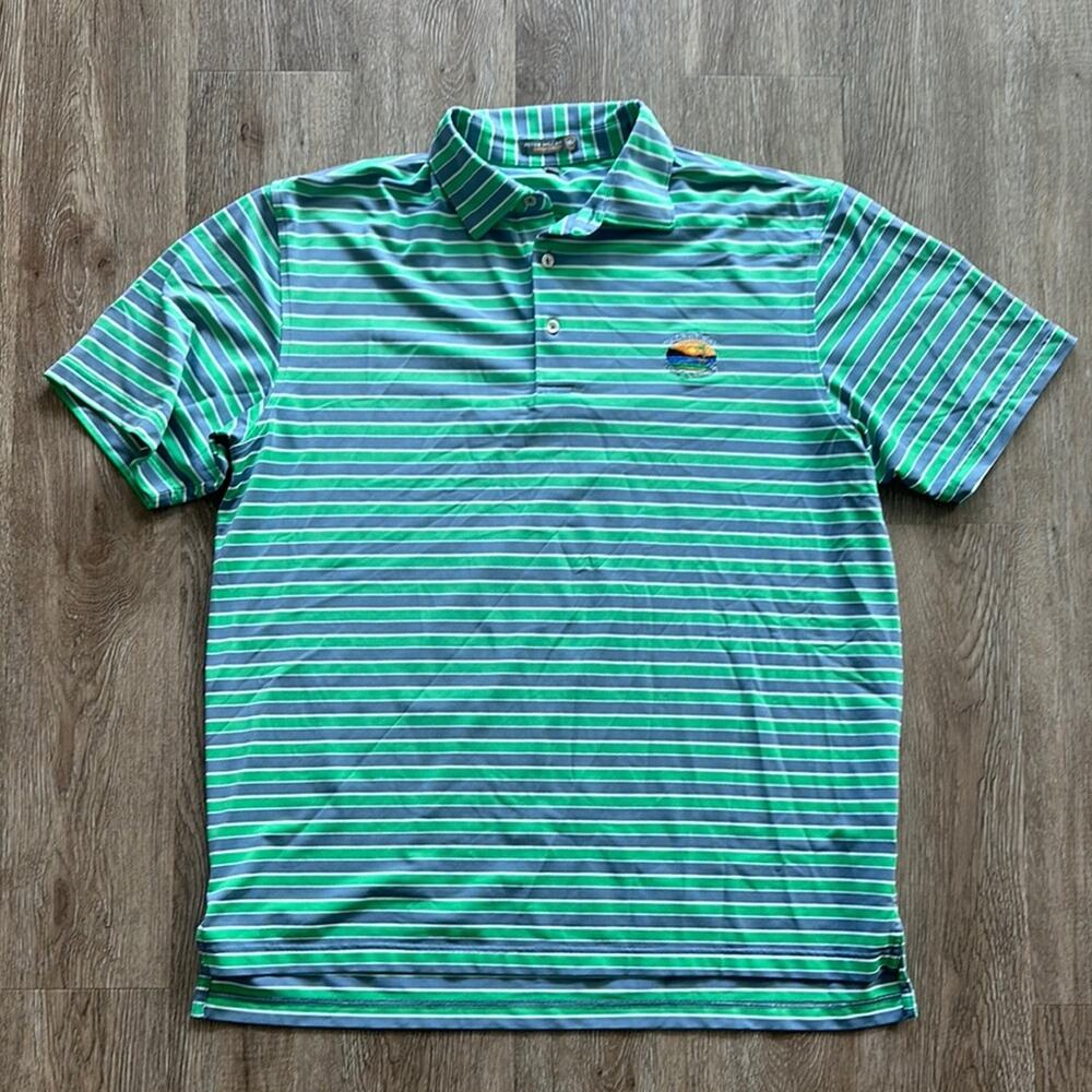Peter Millar Summer Comfort Golf Polo Green & Grey Striped Size Large Galway Bay
